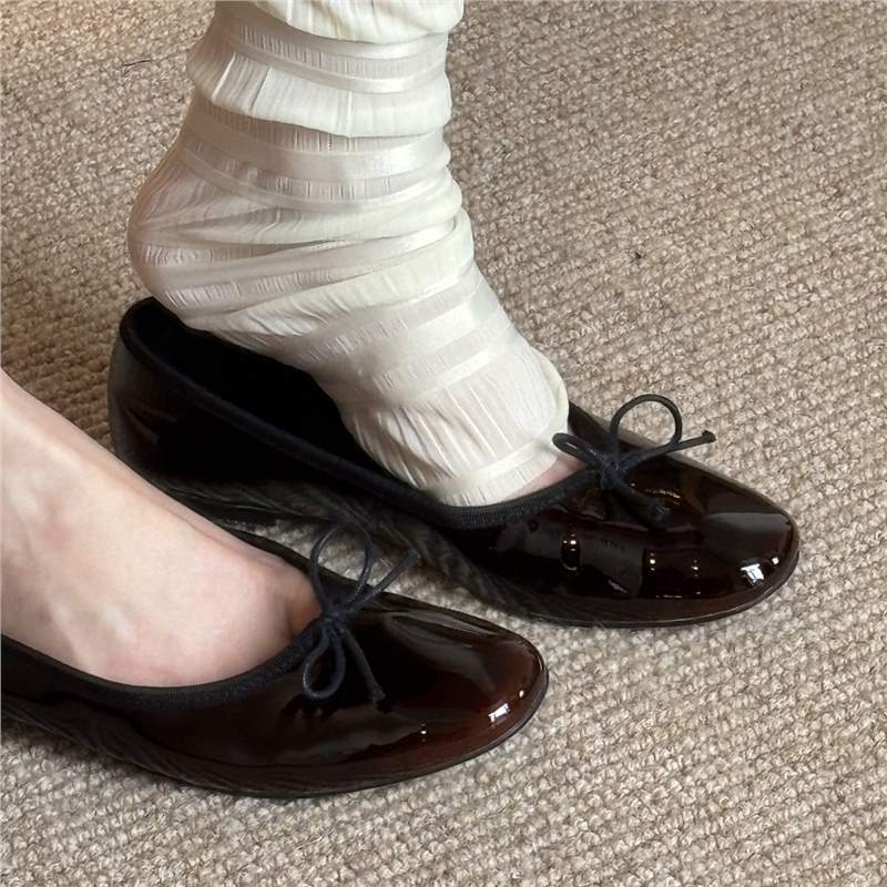 Damen Ballerinas Glänzend Lack Bequem Schnürung