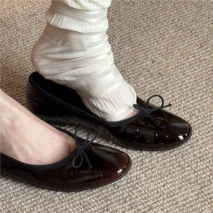 Damen Ballerinas Glänzend Lack Bequem Schnürung