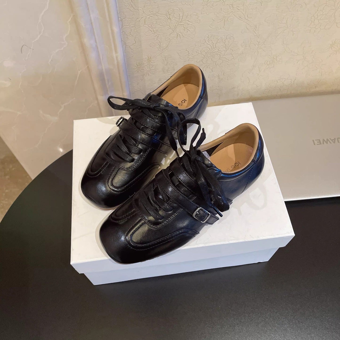 Damen Schnürschuhe Glänzend Leder Elegant Modisch