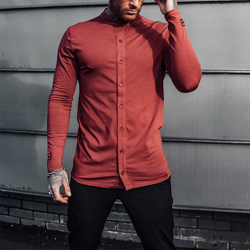 Herren Langarmshirt Slim Fit Stehkragen Modern