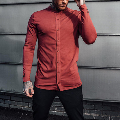 Herren Langarmshirt Slim Fit Stehkragen Modern