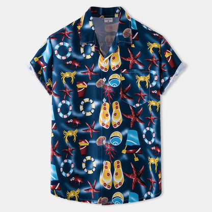 Herren Kurzarmhemd Maritim Blau Baumwolle Fein - BerlinGlamour
