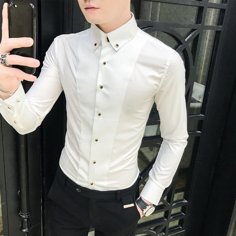 Herren Langarmhemd Elegant Slim Fit mit Knöpfen