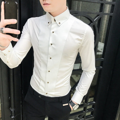 Herren Langarmhemd Elegant Slim Fit mit Knöpfen