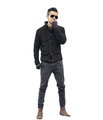 Herren Winterjacke Gefüttert Knopfverschluss Modern
