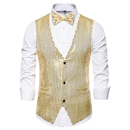 Herren Weste Glitzer Pailletten mit Fliegenbinder Elegant