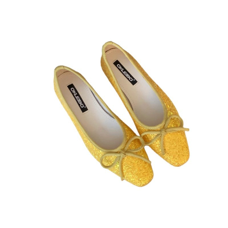 Damen Ballerinas Glitzer Schleife Komfort Innensohle