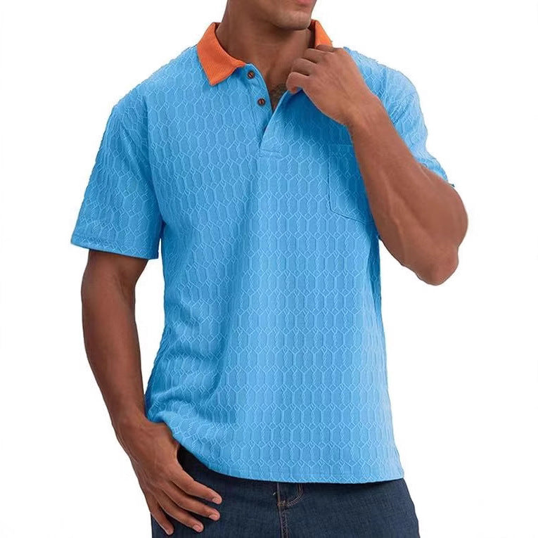Herren Poloshirt Strukturiert Kontrastkragen Modern