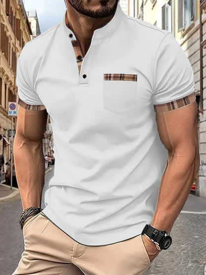 Herren Hemd Kurzarm Stehkragen Karomuster Modern