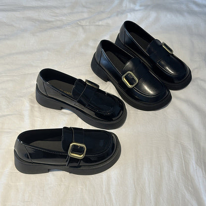 Damen Loafers Elegante Lederschuhe Glänzend Schnalle