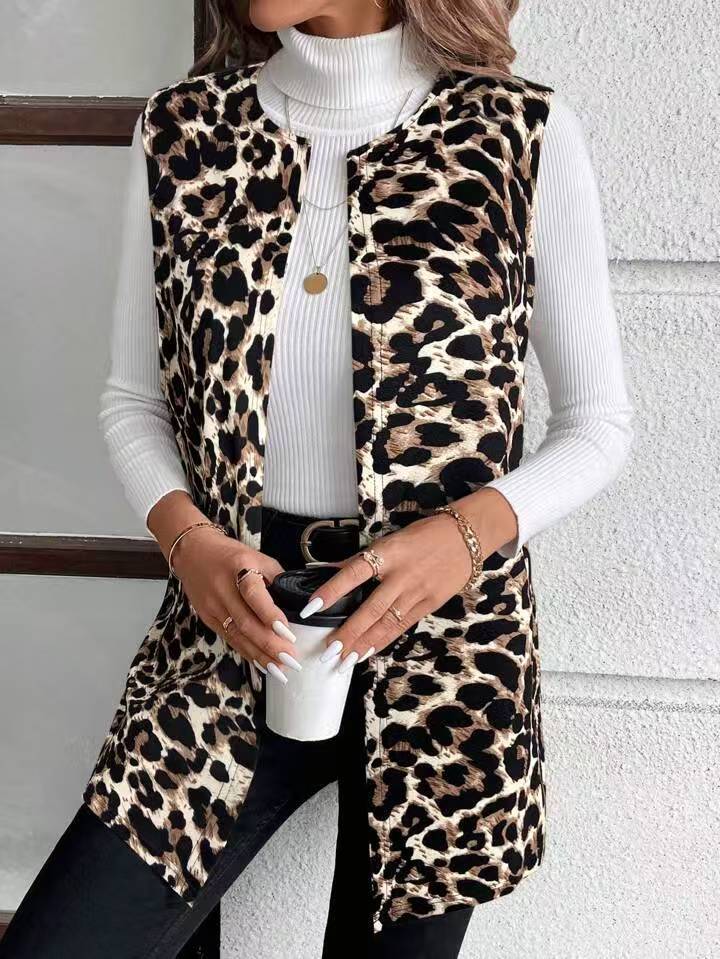 Damen Weste Leopardenmuster Trendig Elegant