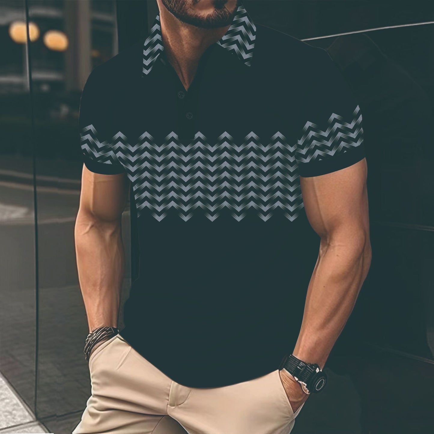 Herren Poloshirt Modern Musterdetails Slim Fit