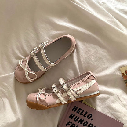 Damen Ballerinas mit Riemchen und Schleife Modern