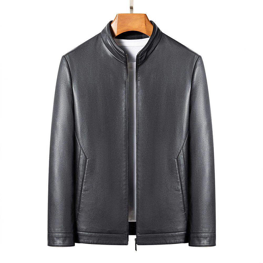 Herren Lederjacke Modern Stehkragen Elegant Schwarz - BerlinGlamour