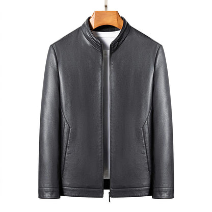 Herren Lederjacke Modern Stehkragen Elegant Schwarz - BerlinGlamour