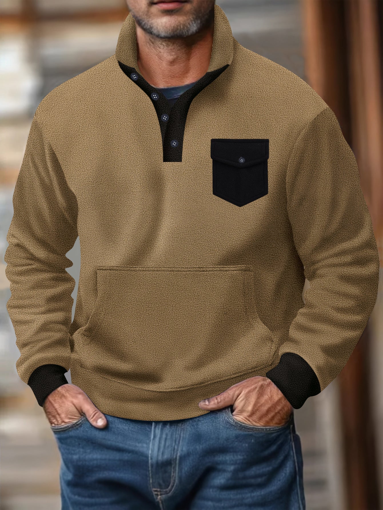 Herren Kapuzenpullover Modern mit Kragen und Tasche