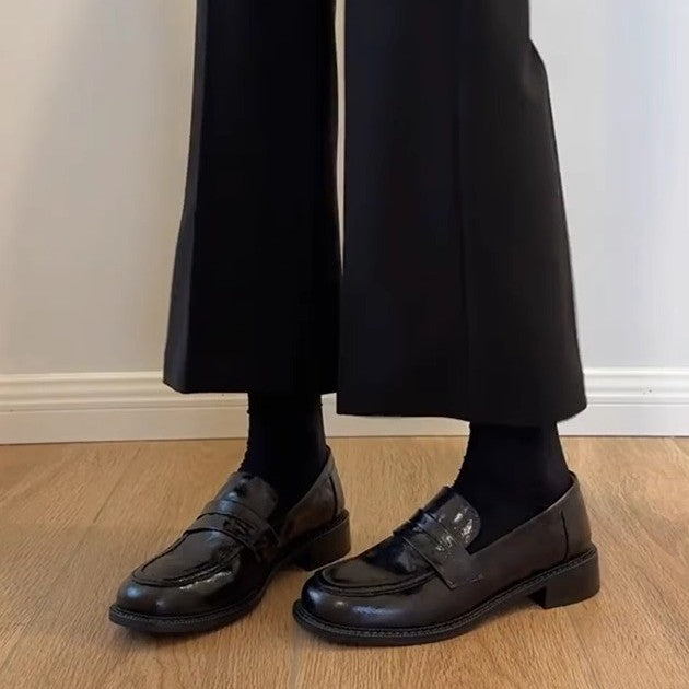 Damen Loafers Elegante Lederschuhe Schwarz Modisch