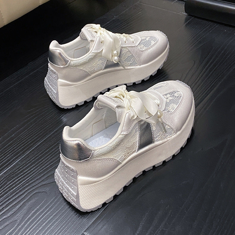 Damen Sneaker Glänzend Elegantes Design Schnürung