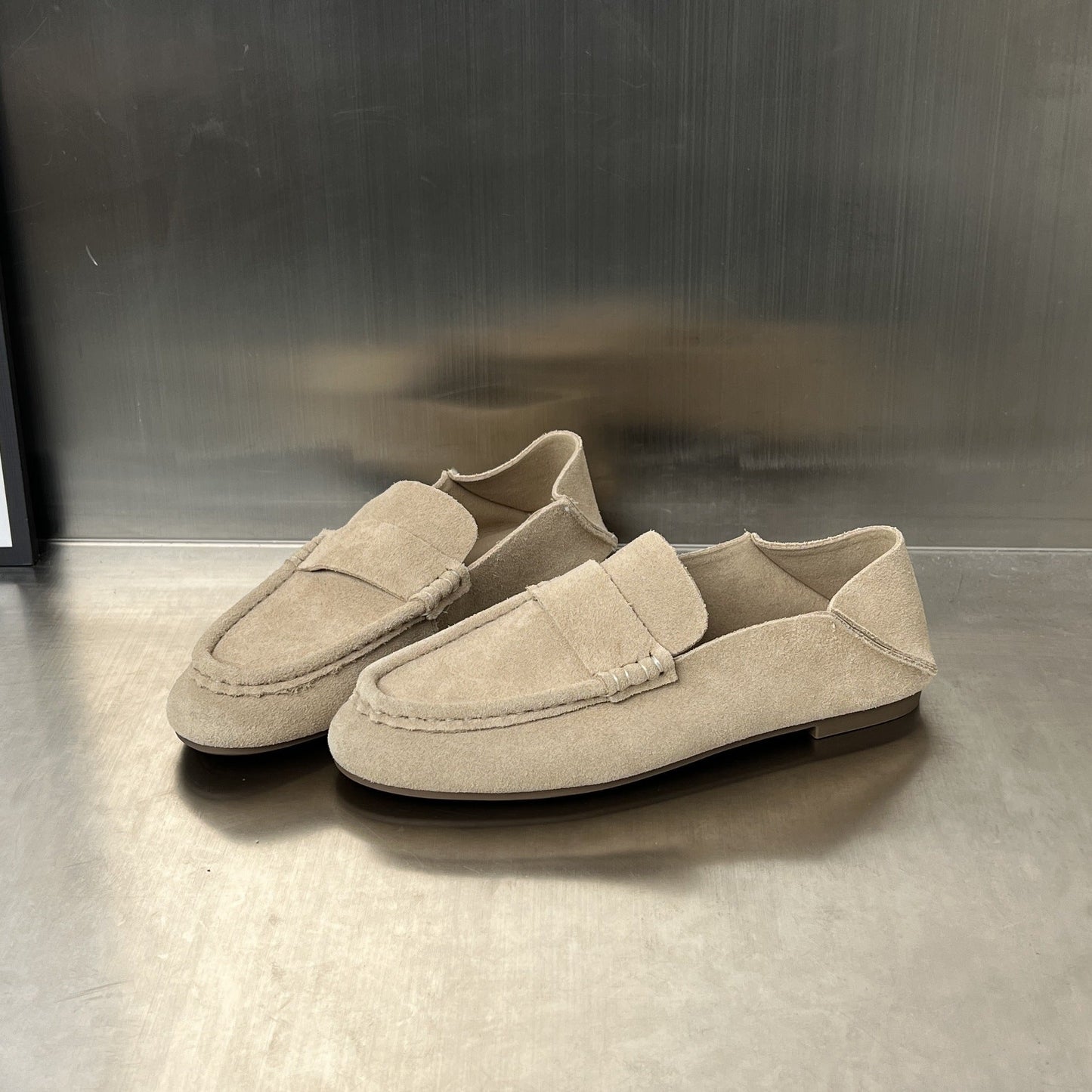 Damen Mokassins Wildleder Braun mit Dekorriemen Frauen Schuhe