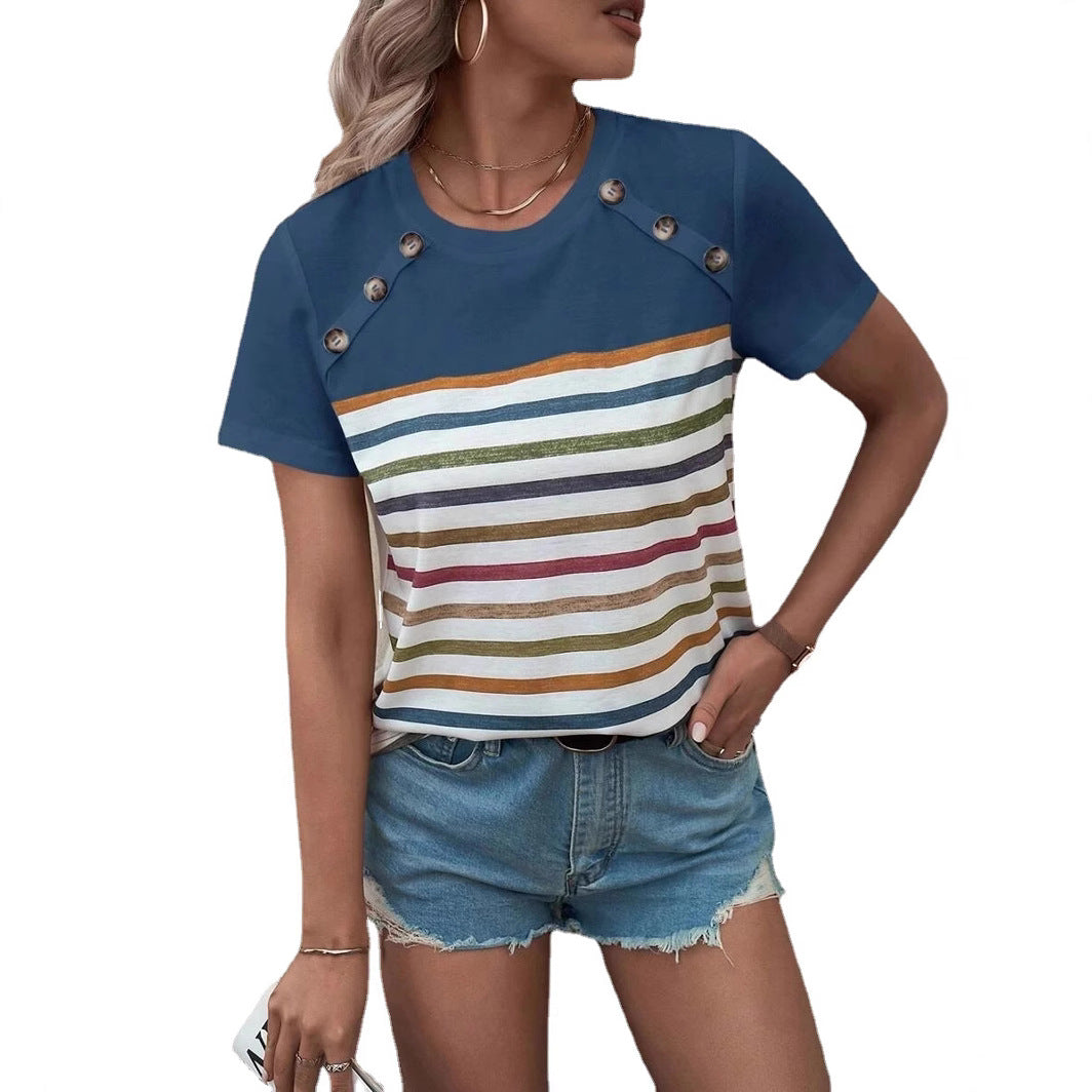 Damen T-Shirt Gestreift Rundhals Modern