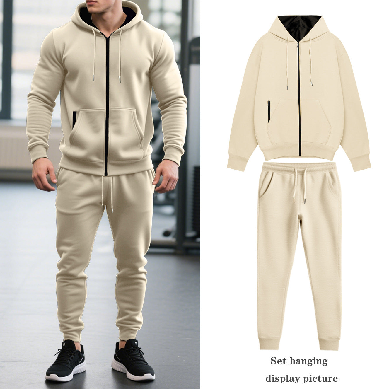 Herren Sportanzug Kapuzenjacke Elastisch Mit Taschen