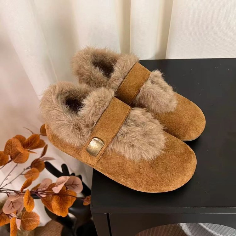 Damen Hausschuhe Flauschig Warm mit Kunstfellkragen