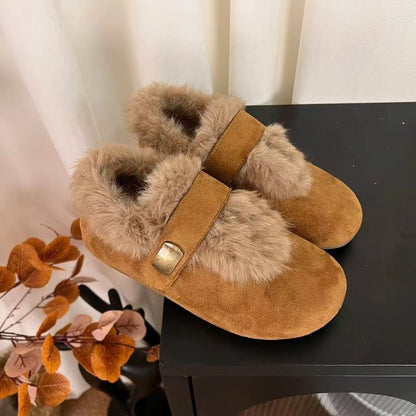 Damen Hausschuhe Flauschig Warm mit Kunstfellkragen