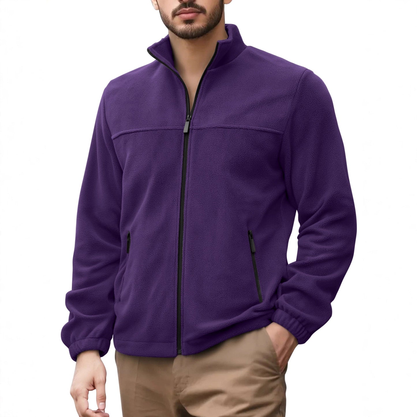 Herren Fleecejacke Hochkragen Warm Schwarz