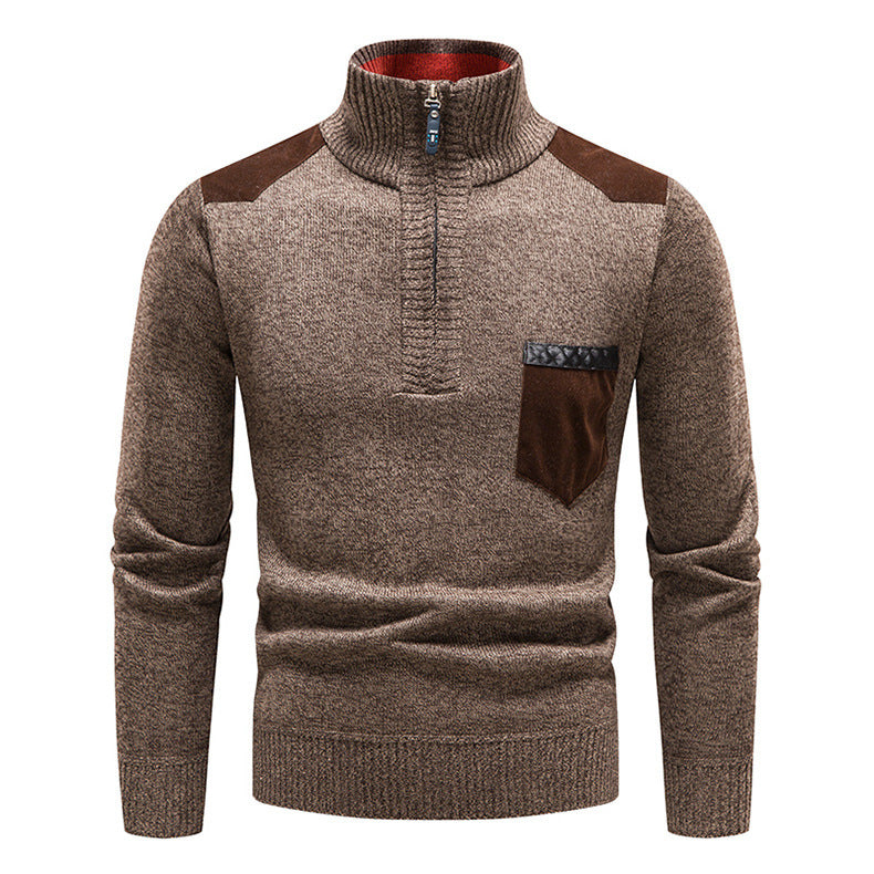 Herren Strickpullover Modern mit Reißverschluss und Brusttasche