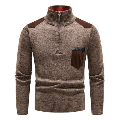 Herren Strickpullover Modern mit Reißverschluss und Brusttasche