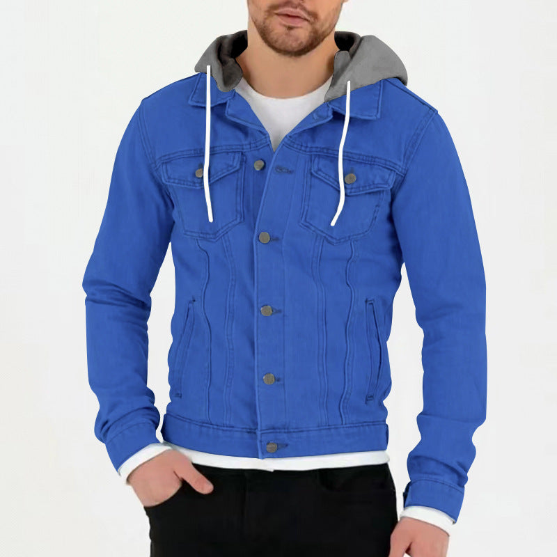 Herren Jeansjacke Kapuze Taschen Schwarz Modern