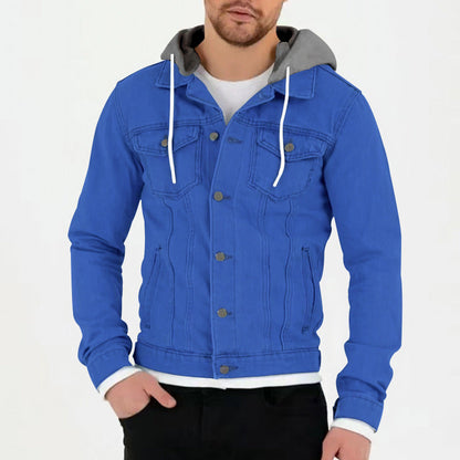 Herren Jeansjacke Kapuze Taschen Schwarz Modern