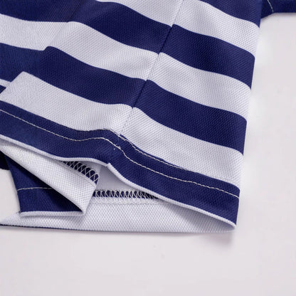 Herren Poloshirt Langarm Streifenmuster Marineblau