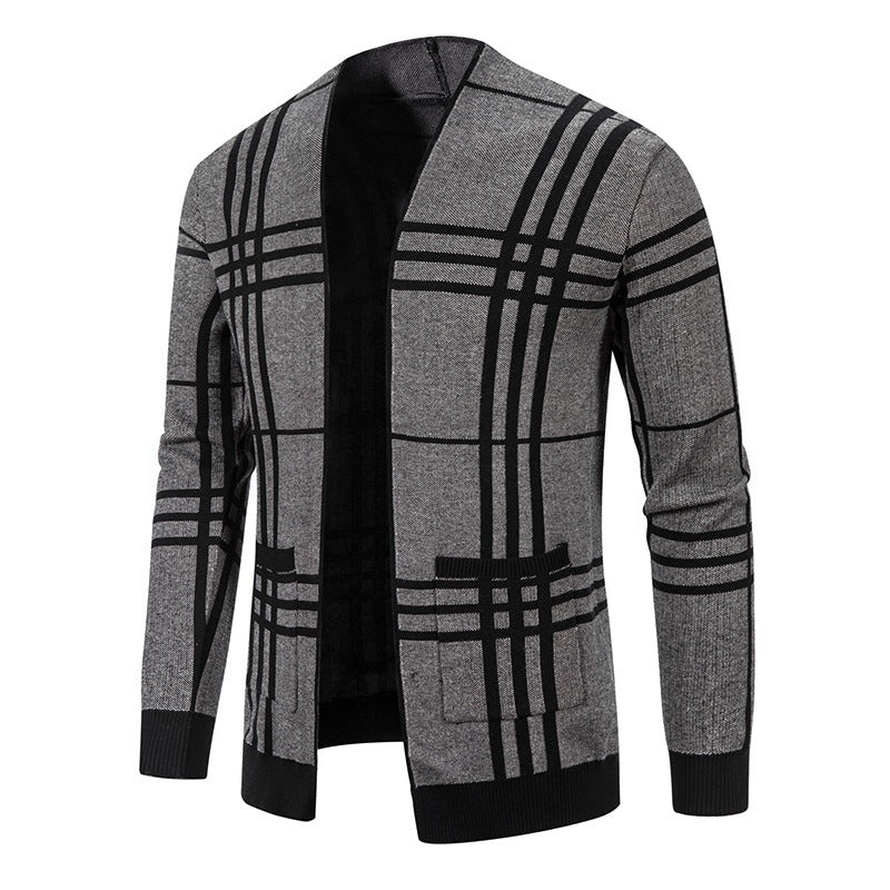 Herren Strickjacke Karomuster Modern mit Reißverschluss