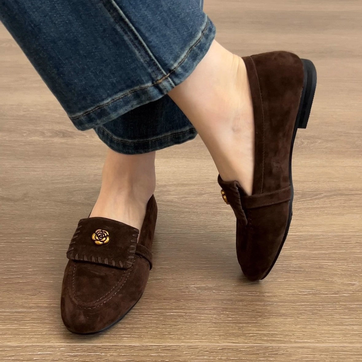 Damen Mokassins Blumen Verzierung Elegante Schuhe