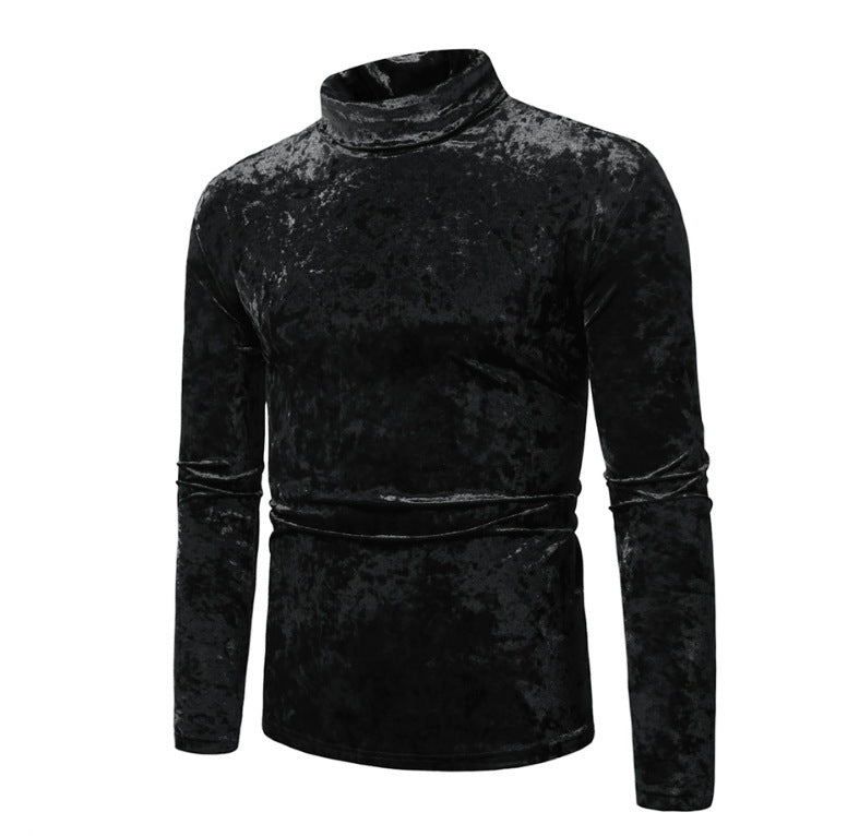 Herren Rollkragenpullover Samt Elegant Schwarz