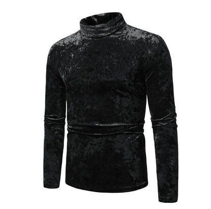 Herren Rollkragenpullover Samt Elegant Schwarz