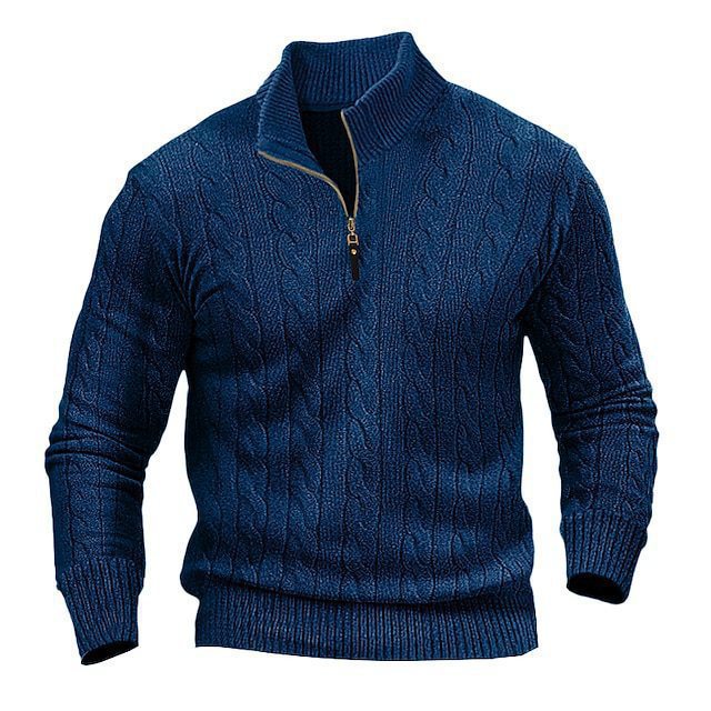Herren Strickpullover Klassisch Zopfmuster Reißverschluss