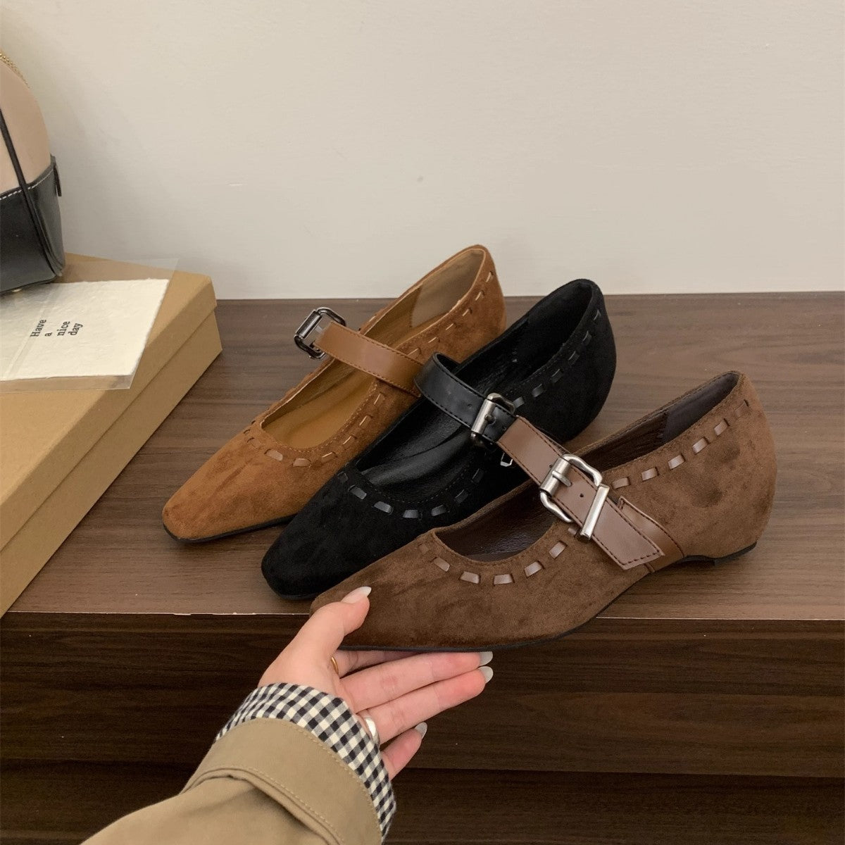 Damen Mary Janes Schuhe Elegant Wildleder Schnalle