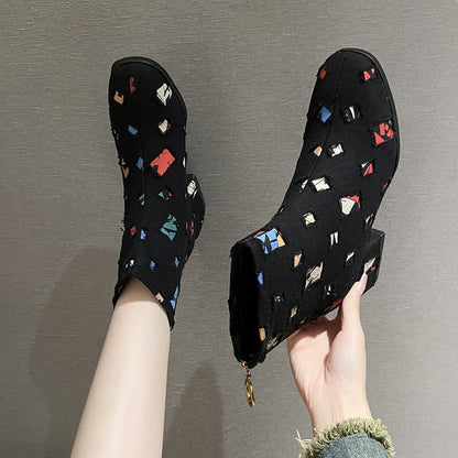 Damen Stiefel Ankle Boots Geometrisch Druck Reißverschluss