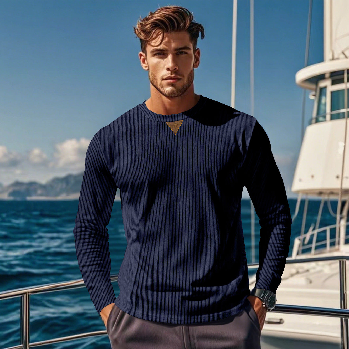 Herren Sportshirt Langarm mit Strukturdesign Modern