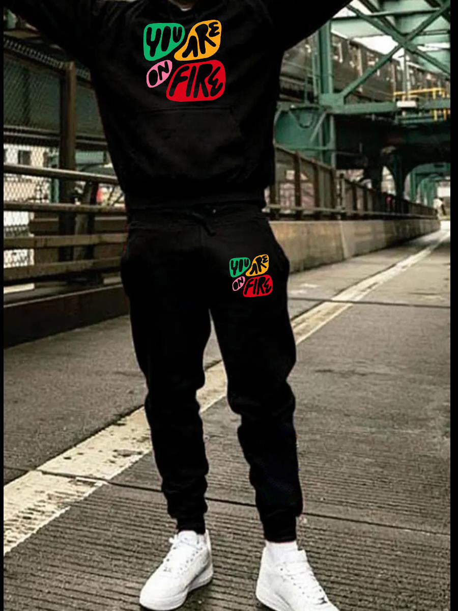 Herren Sport Set Hoodie Jogginghose Mit Trend Druck - BerlinGlamour