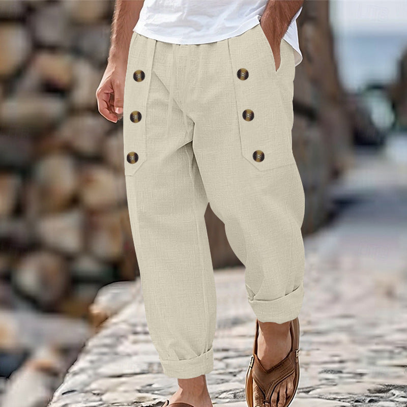 Herren Sommerhose Leicht Elastisch Knöpfe