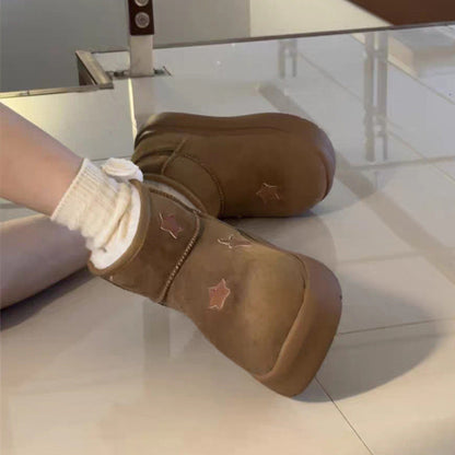 Damen Winterstiefel Weich Warm mit Sternen Applikationen