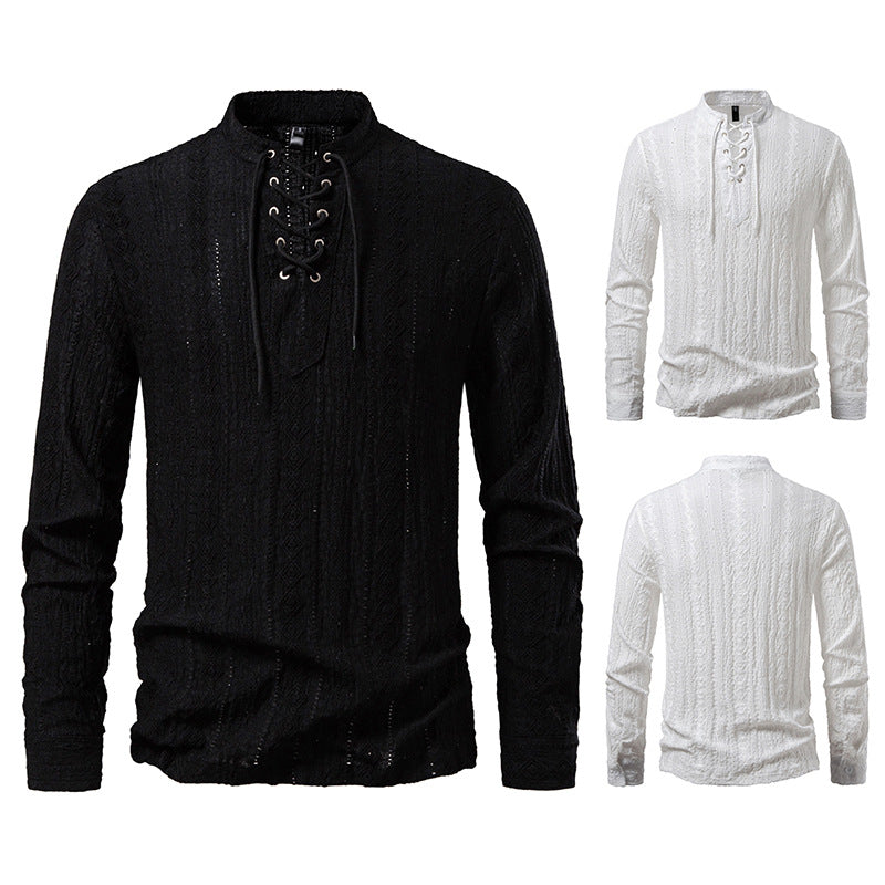 Herren Langarmshirt mit Struktur-Muster und Kordelzug Modern