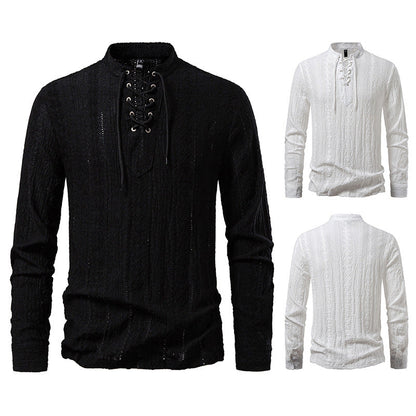 Herren Langarmshirt mit Struktur-Muster und Kordelzug Modern