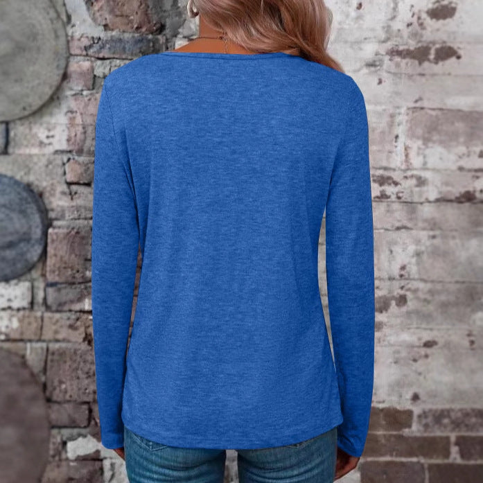Damen Shirt Langarm Kreuzausschnitt Elegantes Oberteil