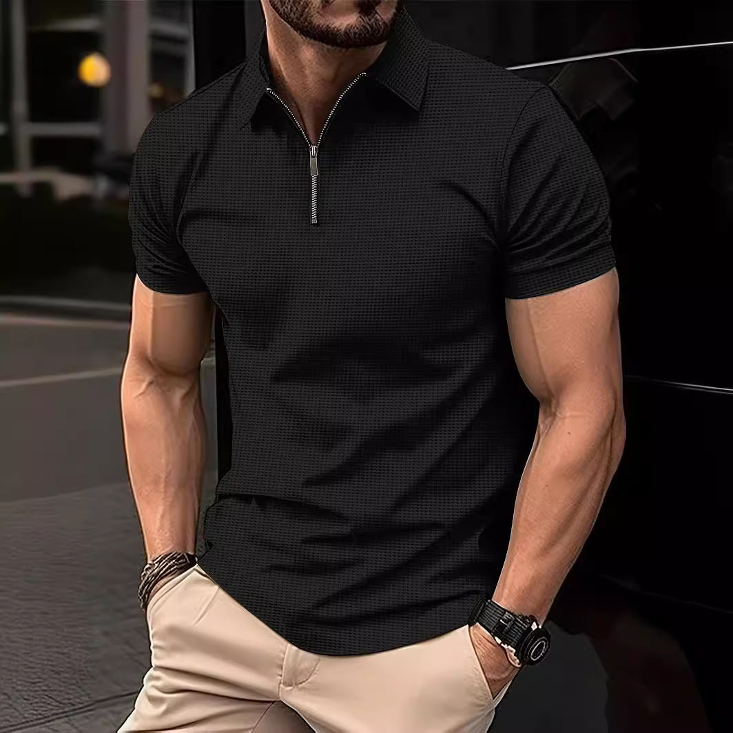 Herren Poloshirt Kurzarm mit Reißverschluss Modern Strukturiert