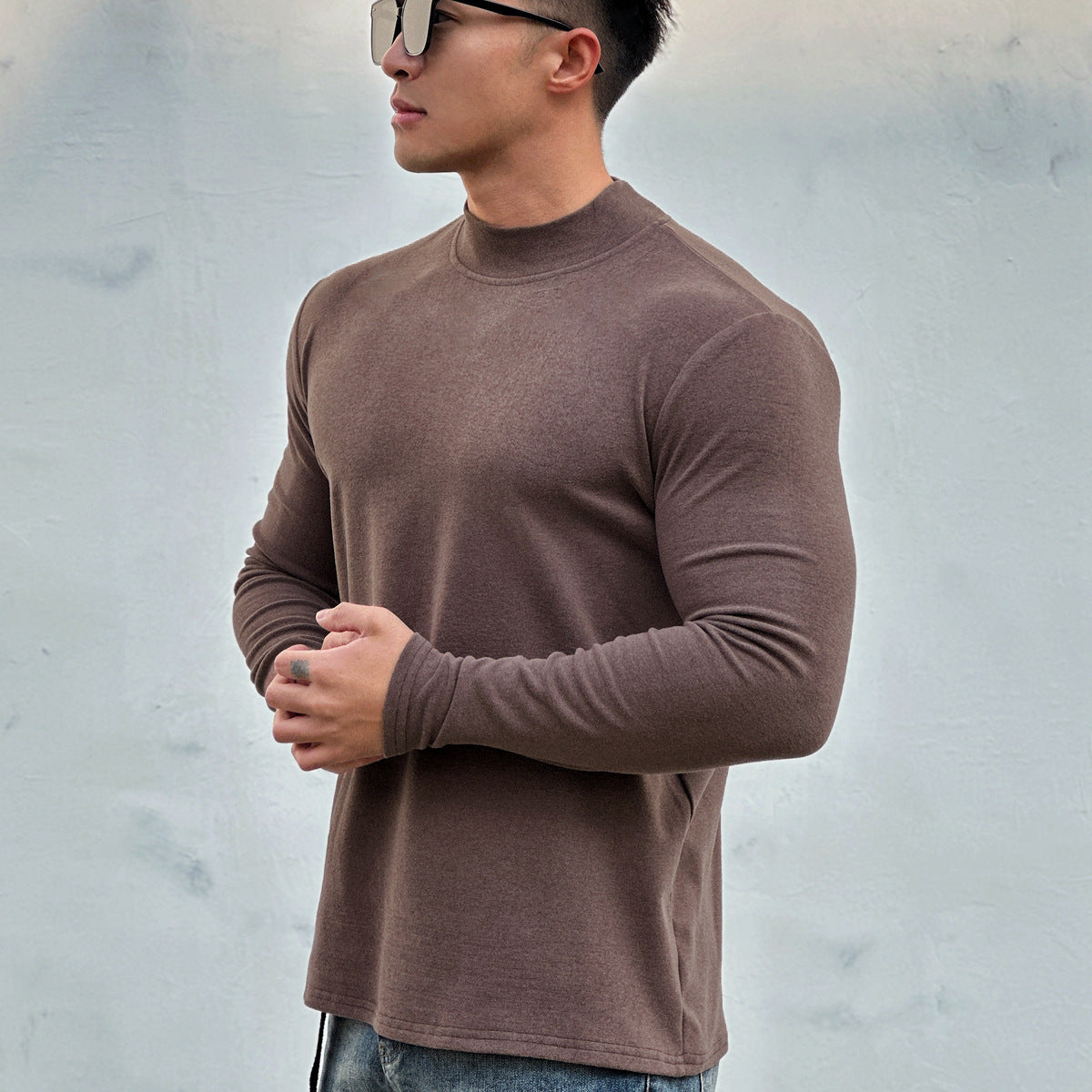 Herren Langarmshirt Sportlich Atmungsaktiv Baumwolle Modern