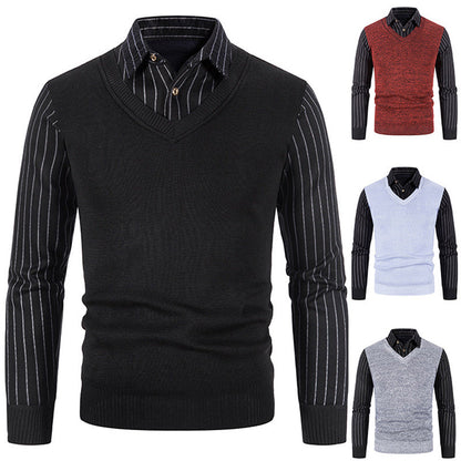 Herren Strickpullover V-Ausschnitt Kontrastärmel Modern